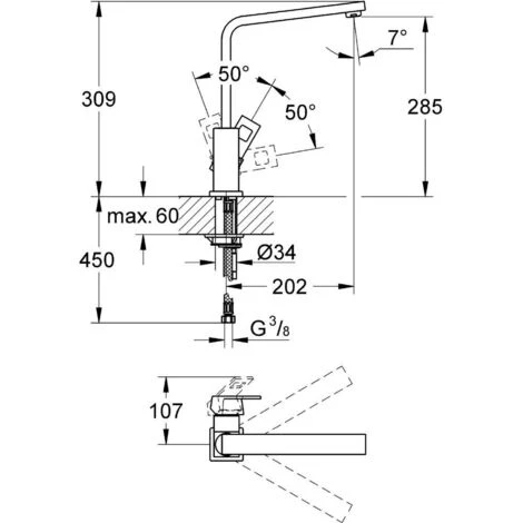 Grohe Eurocube Spültisch-Einhandbatterie, Chrom (G-31255000) 5 Grohe Eurocube Spültisch-Einhandbatterie, Chrom (G-31255000) – Bild 3