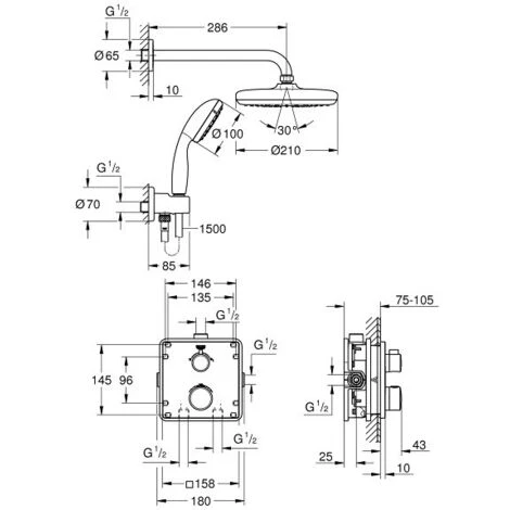 Grohe Tempesta 210 Brauseset Mit UP-Thermostat, Chrom (G-34729000) 4 Grohe Tempesta 210 Brauseset Mit UP-Thermostat, Chrom (G-34729000) – Bild 2