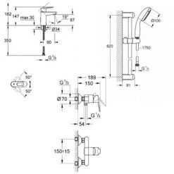 Grohe BauLoop Brausebatterie-Set + Brausestange Mit 2-Strahl-Handbrause + Waschtischbatterie, Chrom (23337000 & 23340000) -GROHE SHOP 68147273 5