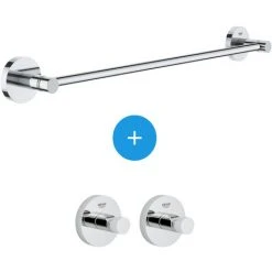Grohe Essentials Set Aus 2 Wandhaken Mit Unsichtbarer Befestigung + Handtuchhalter Aus Metall (40364001 + 40688001)