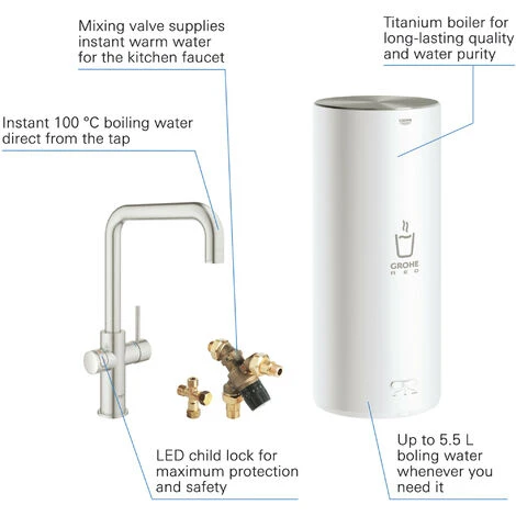Grohe Red Kochendwasserhahn Mit U-Auslauf Und Kombikessel Supersteel 4 Grohe Red Kochendwasserhahn Mit U-Auslauf Und Kombikessel Supersteel – Bild 2
